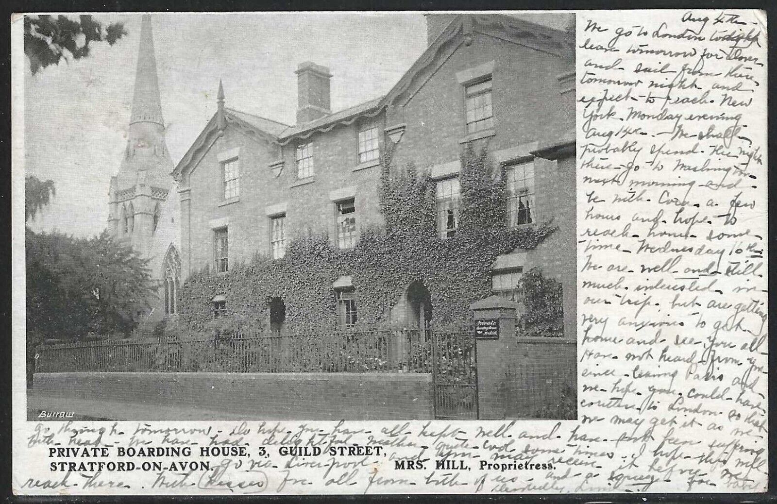 Private Boarding House, Stratford-On-Avon, England, 1905 Postcard, Used
