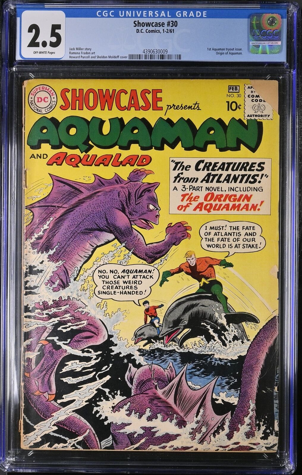 Showcase #30 CGC GD+ 2.5 Off White 1st Aquaman Tryout Issue Aqualad 