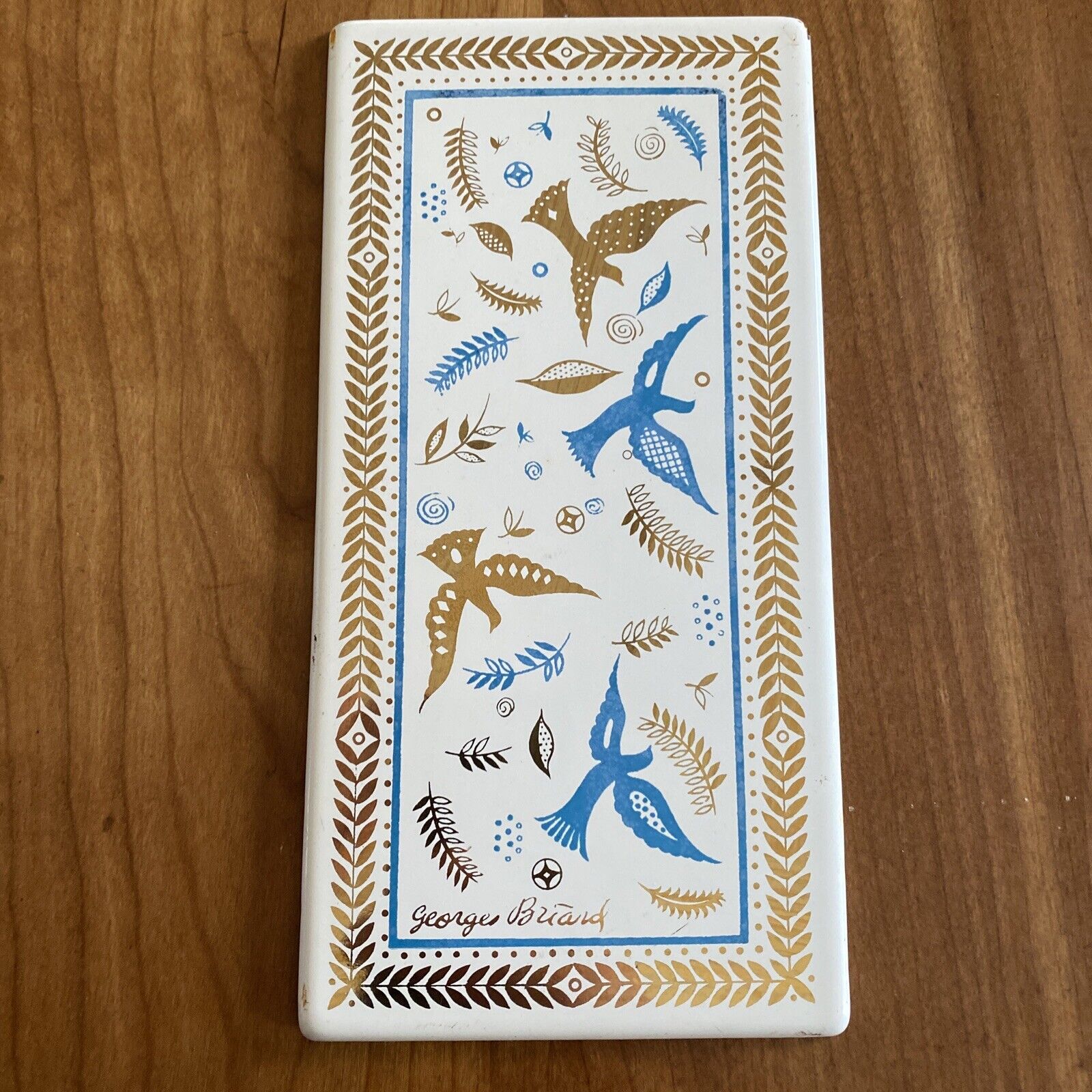 Mid-Century Georges PEACE DOVE Enamel Metal Tile Trivet / Coasters