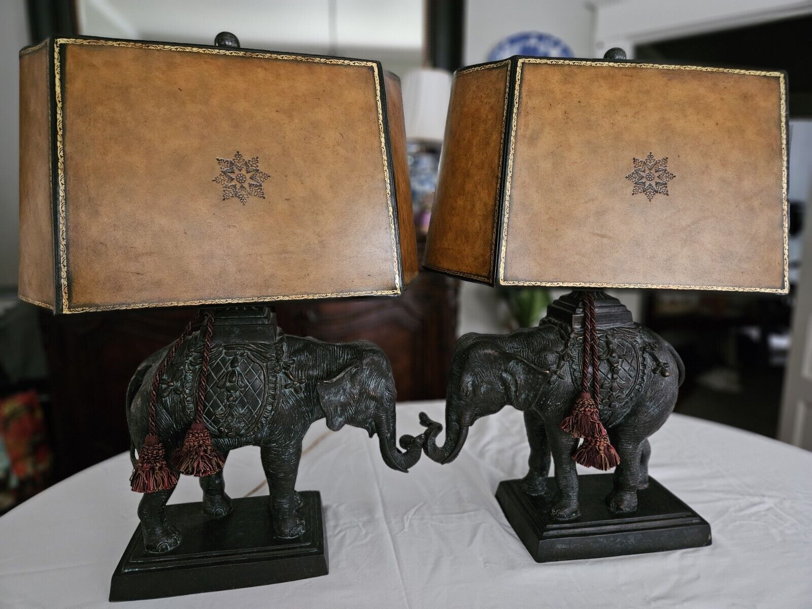Pair Of Large Bronze Elephant Lamps By Maitland Smith