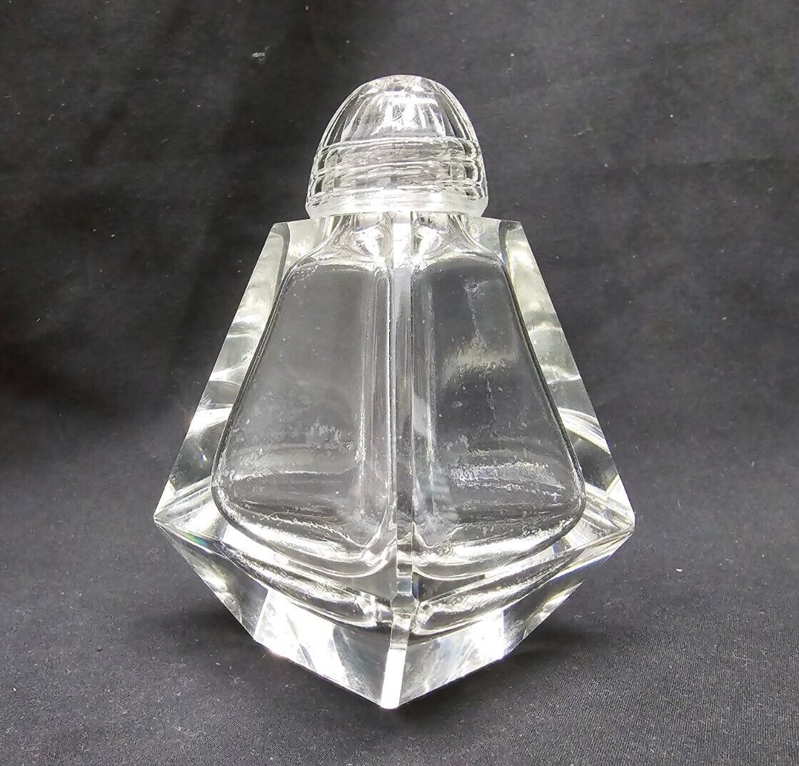 antique art deco geometric beveled crystal glass salt / pepper glass top # 5849