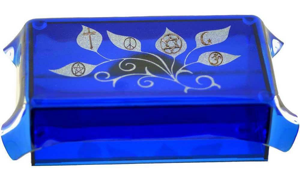 Tolerance Multi-Faith Blue Art Glass Tarot, Rune or Crystal Box