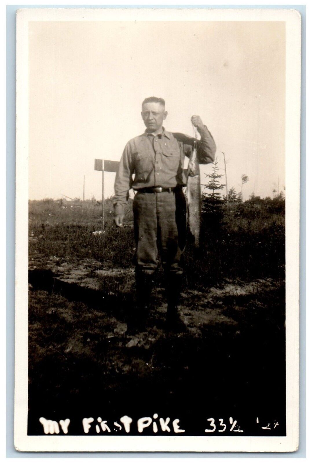 1924 Fred Miller\'s First Pike Fishing Fisherman RPPC Photo Postcard