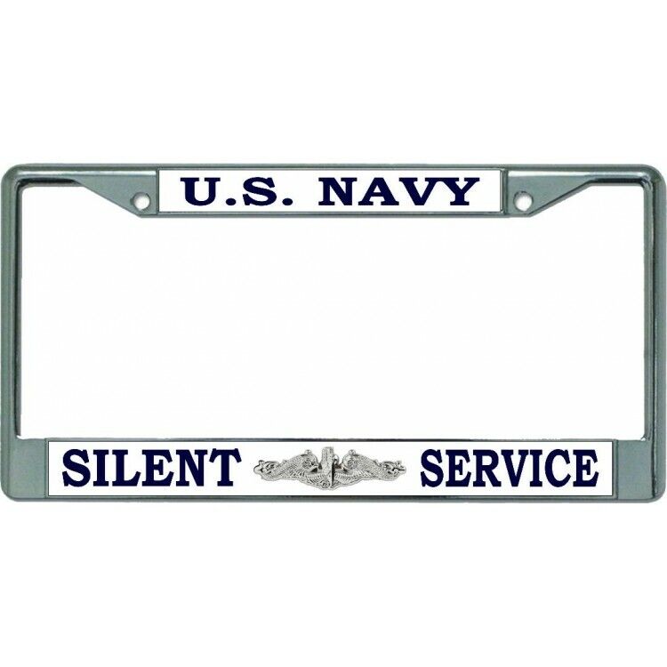 navy silent service military logo chrome license plate frame usa made