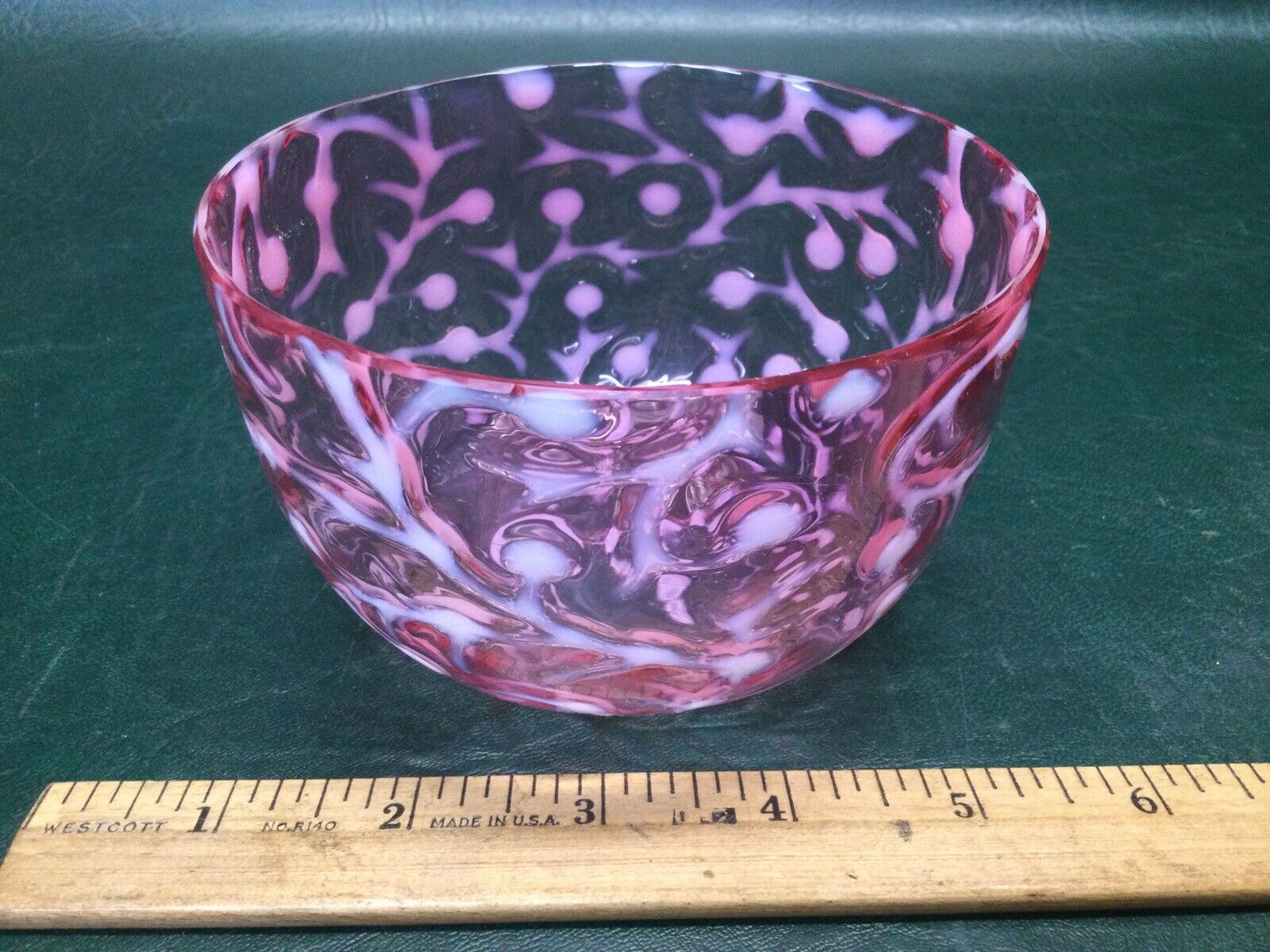 Antique HOBBS Glass SEAWEED Cranberry Opalescent 4.5\
