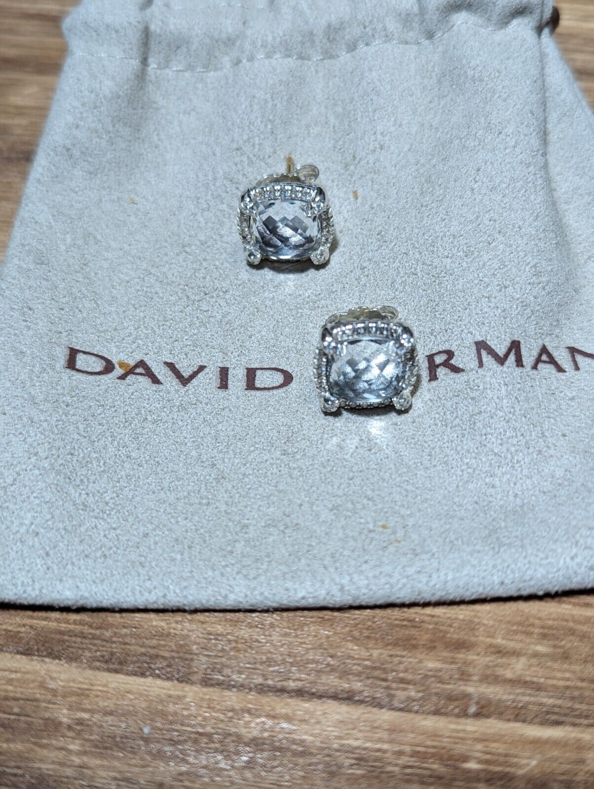 David Yurman Sterling Silver 7mm Albion Stud Earrings White Topaz w/ Diamonds