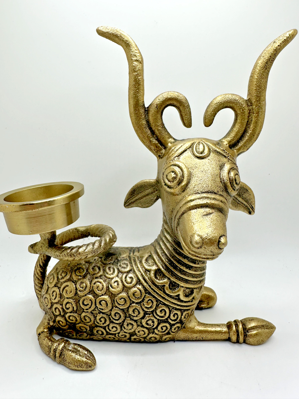 Dhokra Handcrafted Indian Art Antelope/Deer Candle Tea Light Holder Brass Metal
