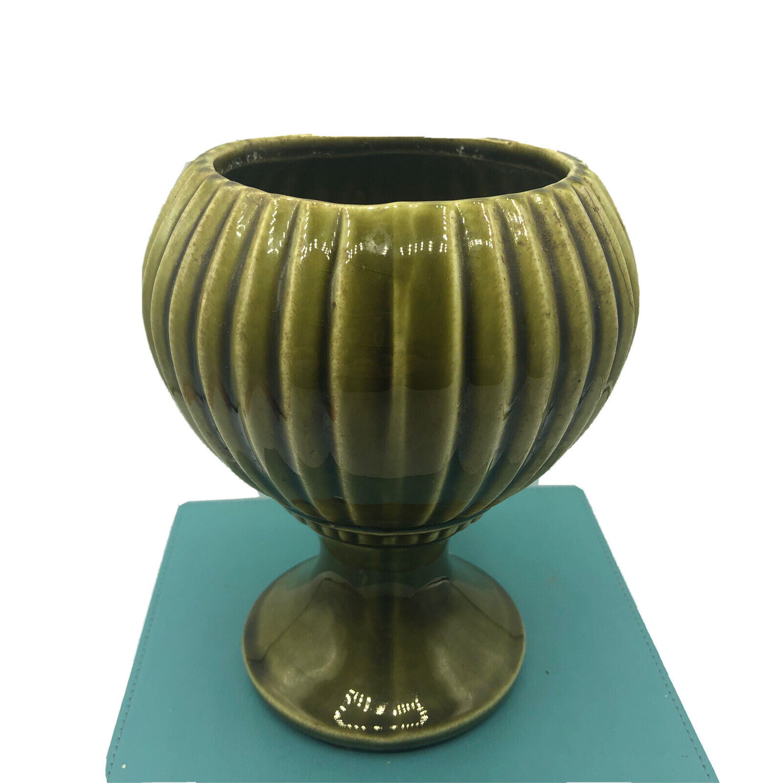 McCoy Pottery Floraline Mid Century Modern High Glaze Green Vase Planter Fun
