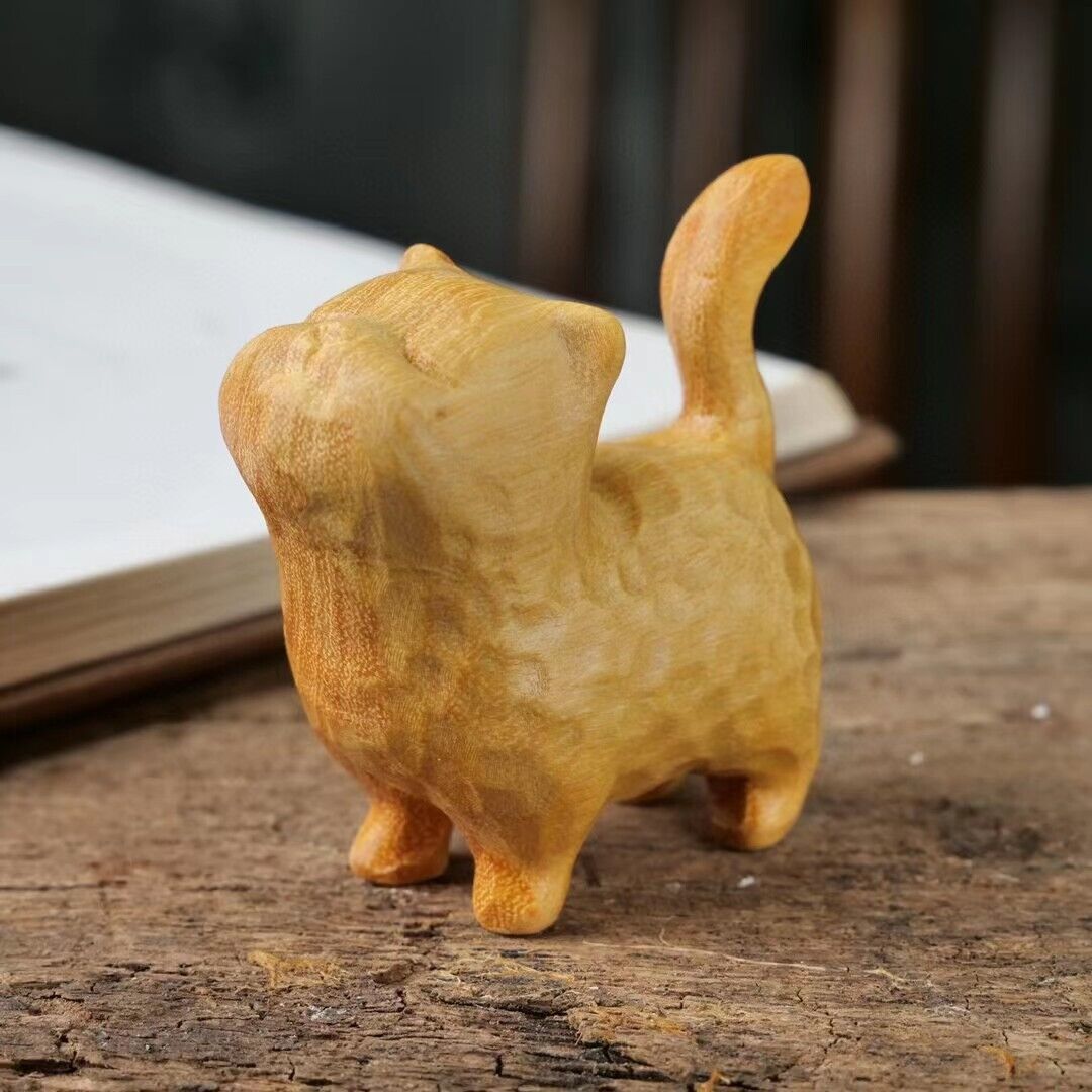 A tsundere cat - Wooden Statue animal Carving Wood Figure Decor Children Gift US