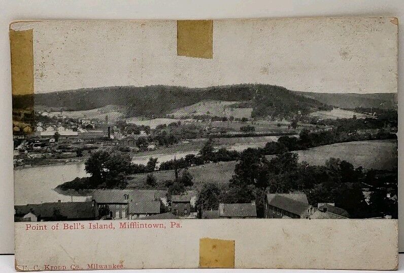 Mifflintown Pa Point of Bell's Island 1913 to Harrisburg Postcard F8