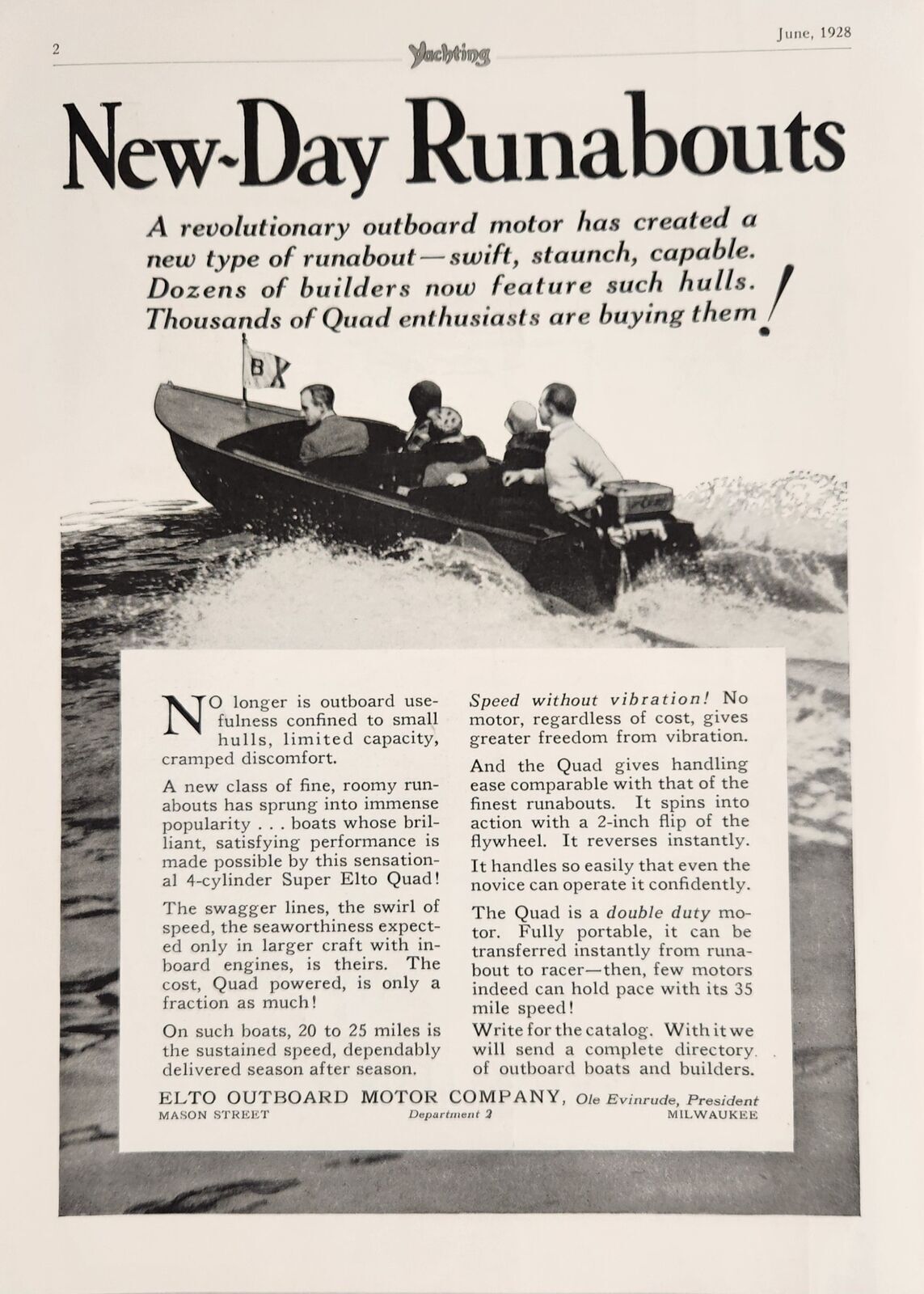 1928 Print Ad Super Elto Quad Outboard Motors for Runabout Boats Milwaukee,WI