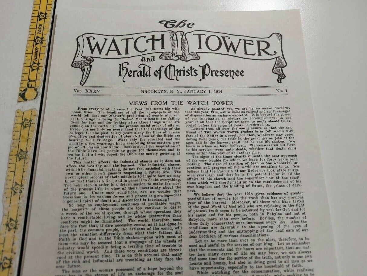January 1st, 1914 WATCHTOWER Time of trouble KINGDOM Jehovah from original