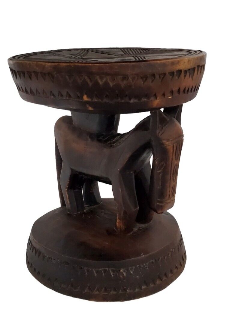 African Dogon  Carved Wood Milk Stool W/ Horse  Mali  13 \