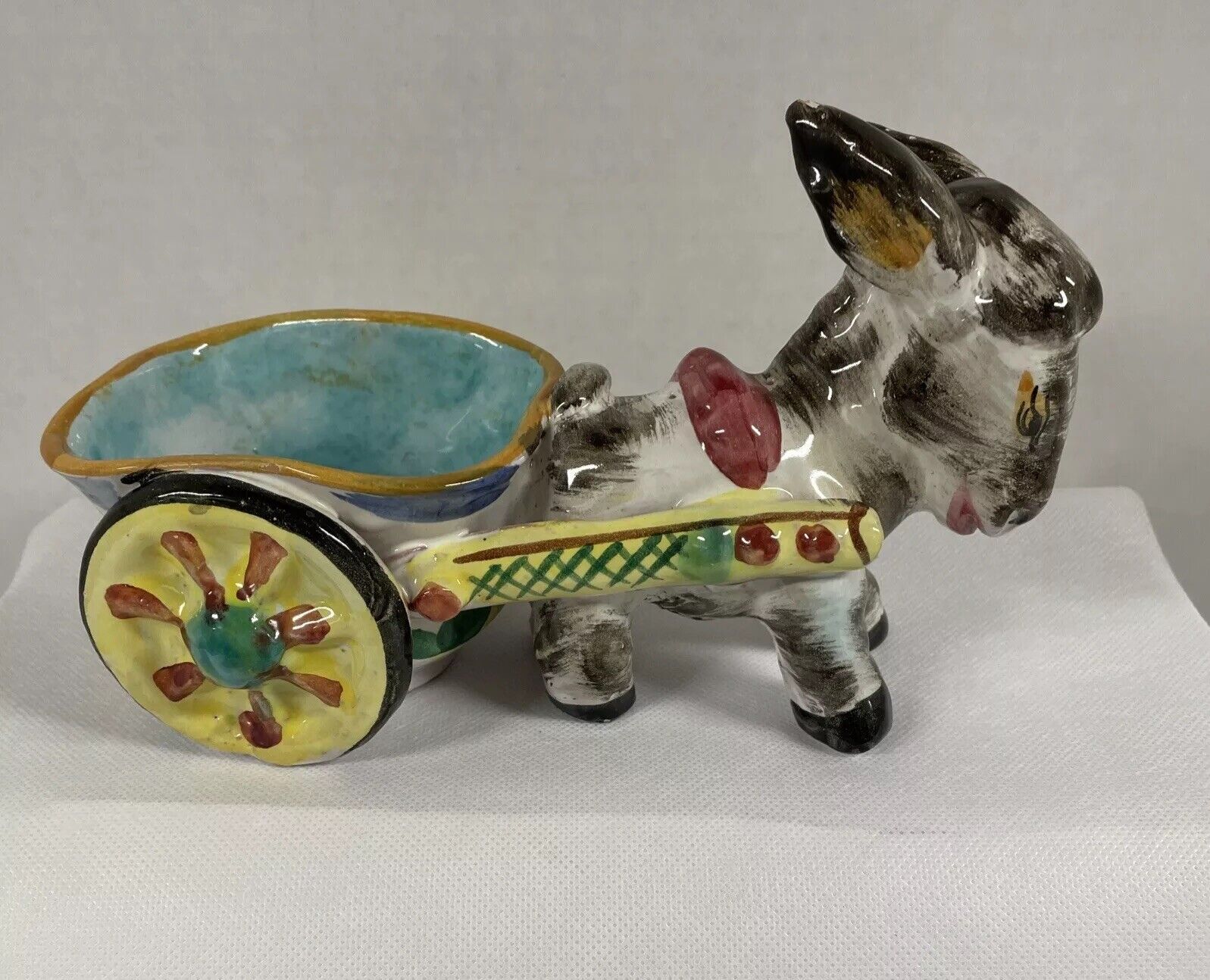 Donkey with Cart Planter Flower Pot Italy Vintage Ceramic Succulent Cactus ~READ