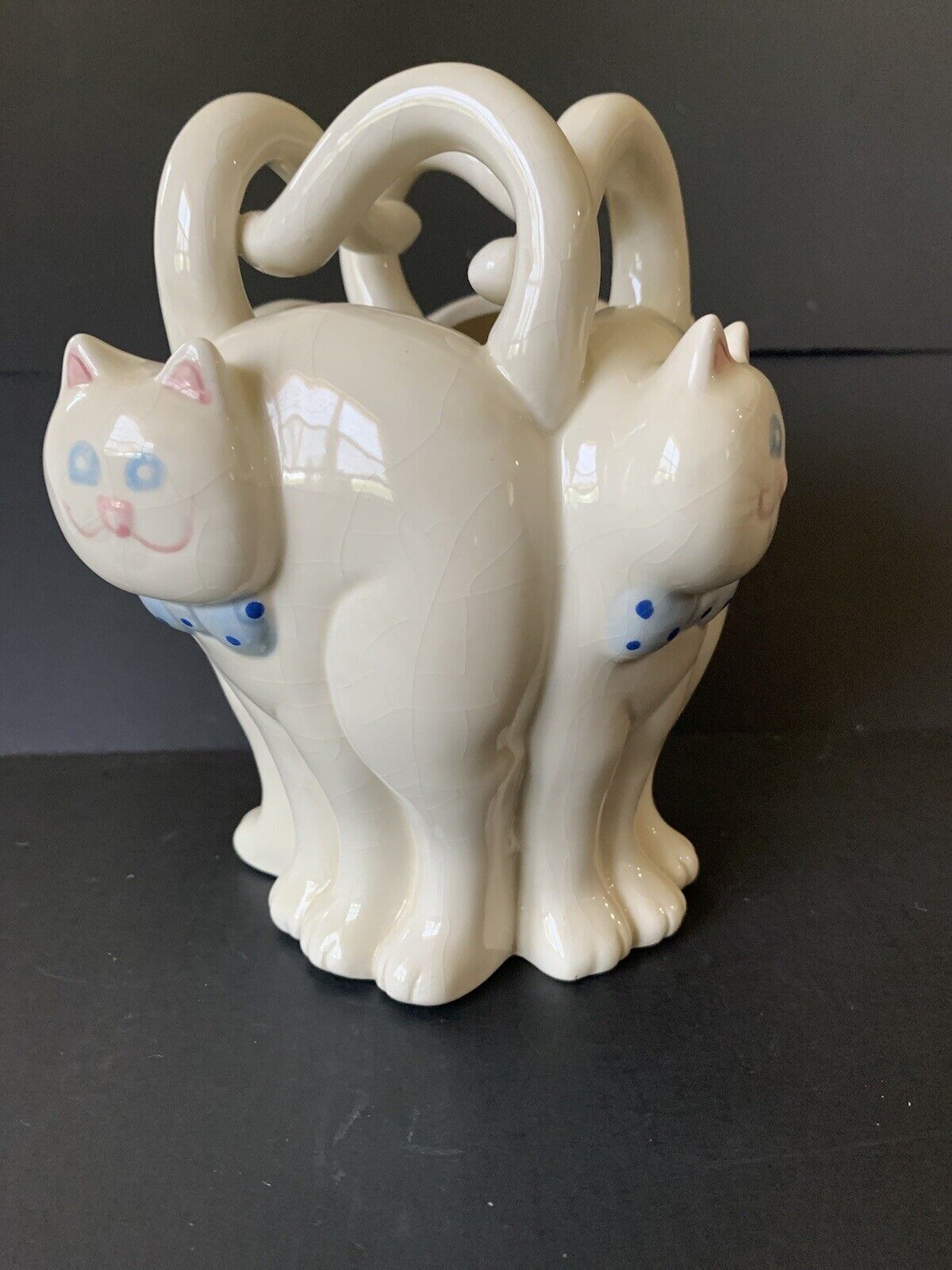 Vintage Omnibus Cat Kitten Planter w/Tails Connecting in Circle Taiwan