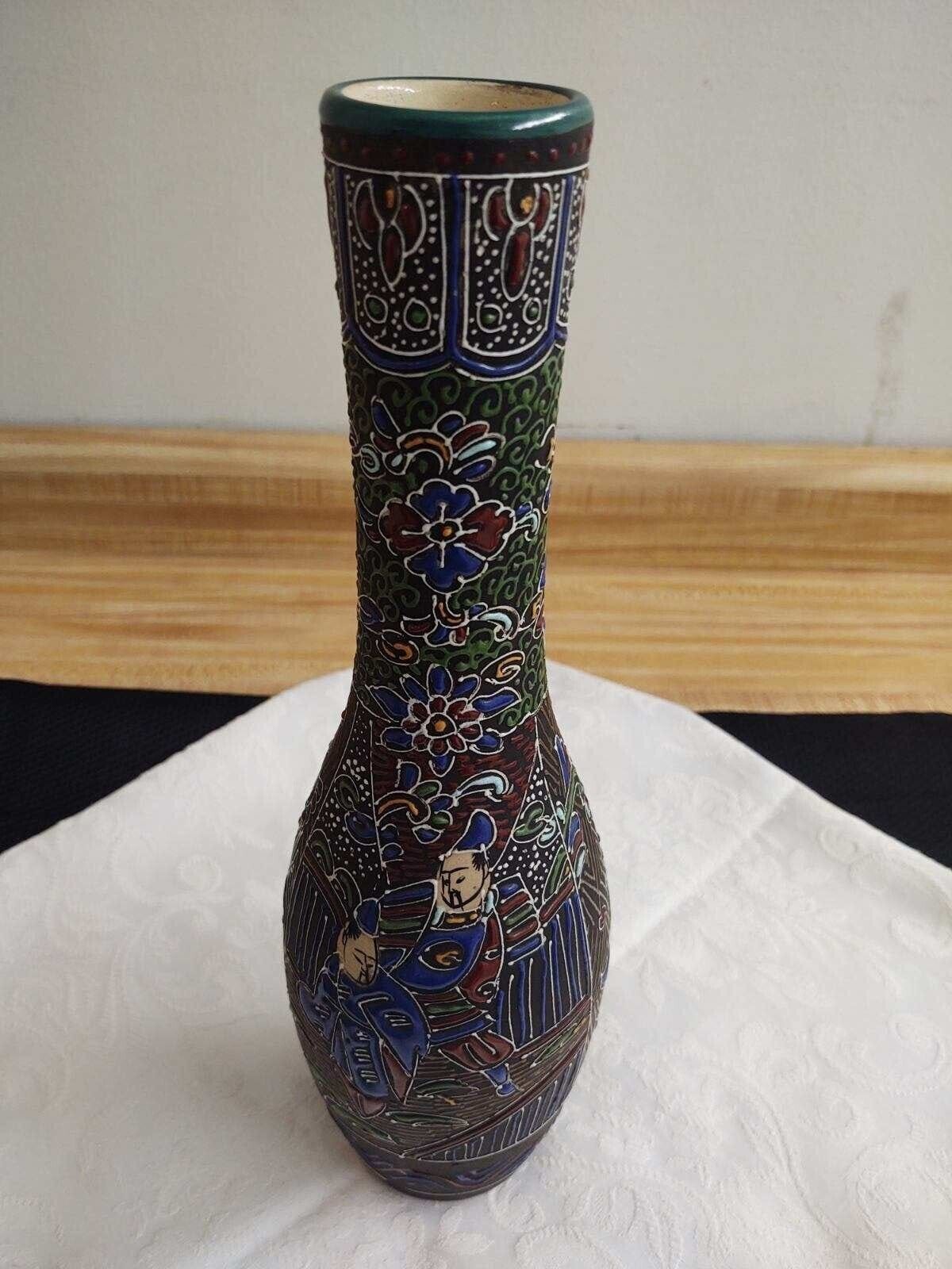 Vtg. Moriage Japanese? long, slender styled vase.