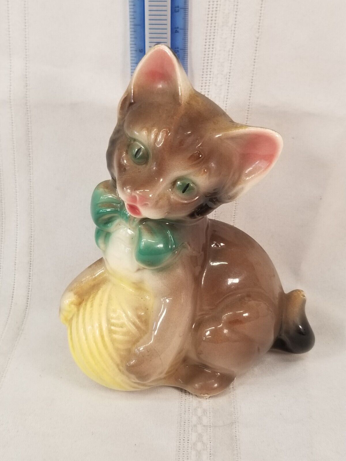 Vintage Royal Copley Cat Kitten Planter Figurine w/ Ball of Yarn