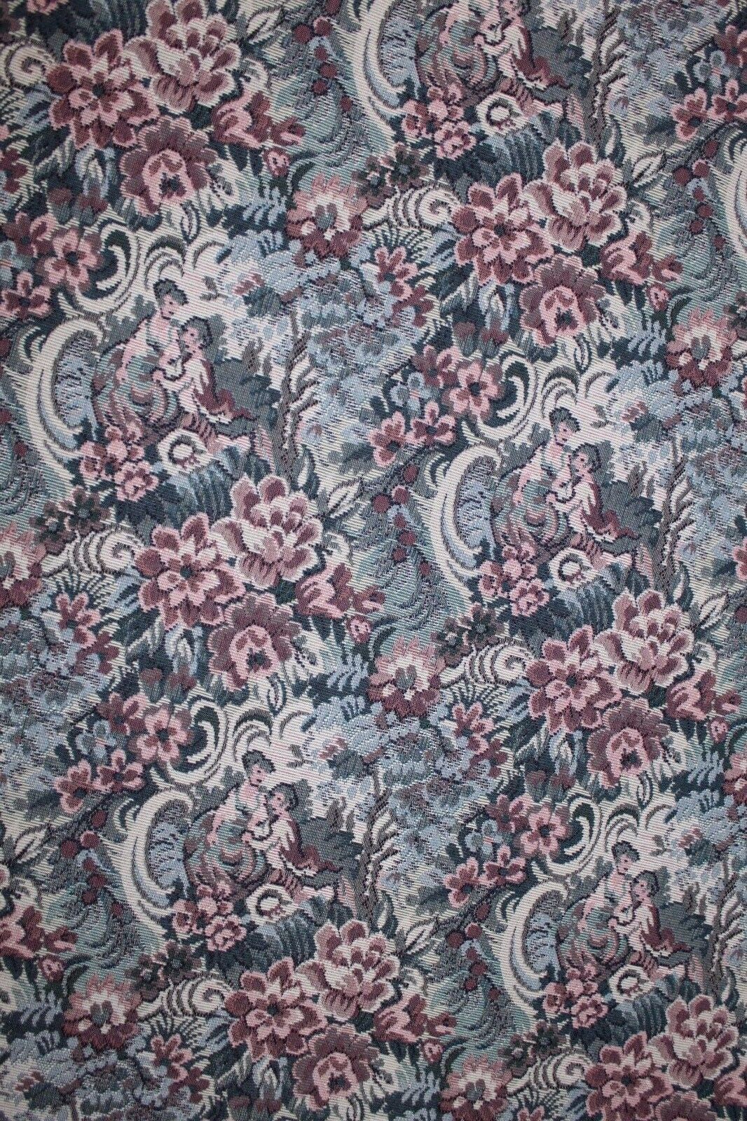 6 YDS ROMANTIC FLORAL TAPESTRY Upholstery Fabric 505 Victorian Sofa Blue Kimball