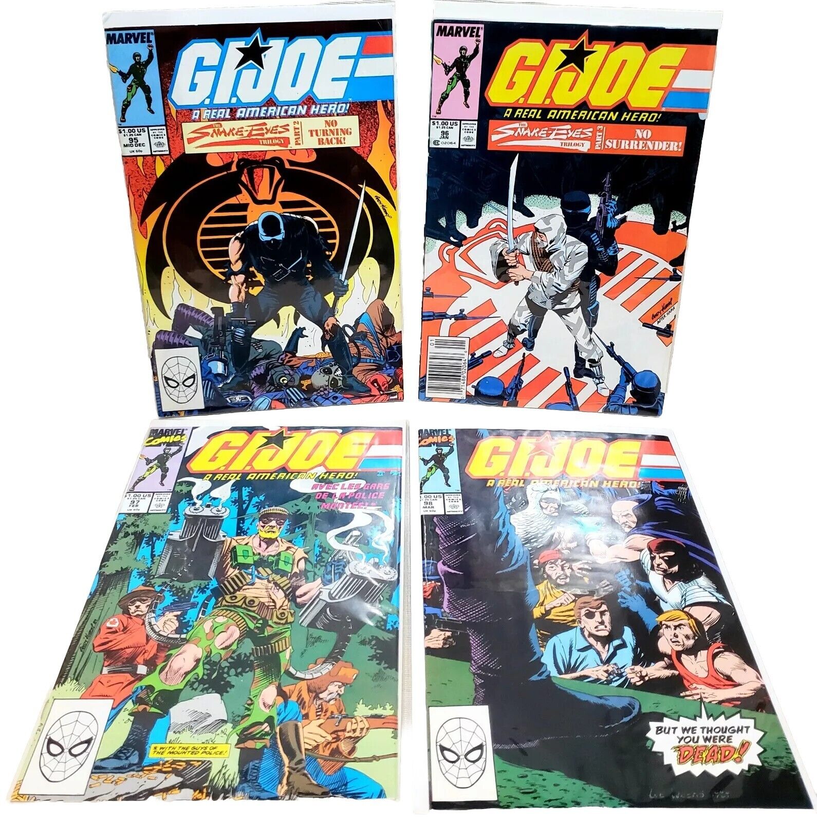 1989 G.I. Joe ARAH #95 #96 #97 #98 4x Lot Run Snake Eyes Marvel Comics ~ F/VF/NM