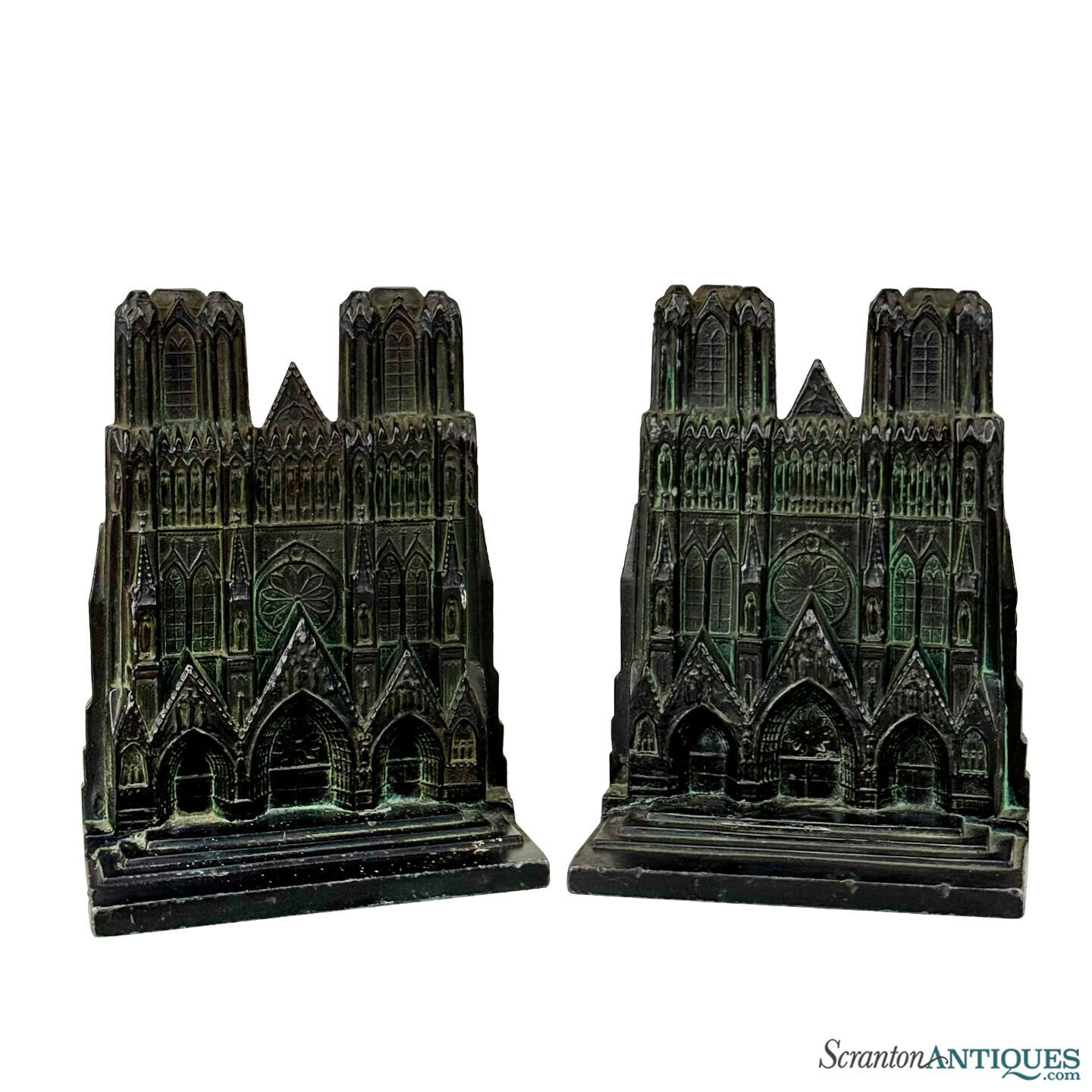 Antique Victorian Gothic Notre Dame Cathedral Library Bookends - A Pair