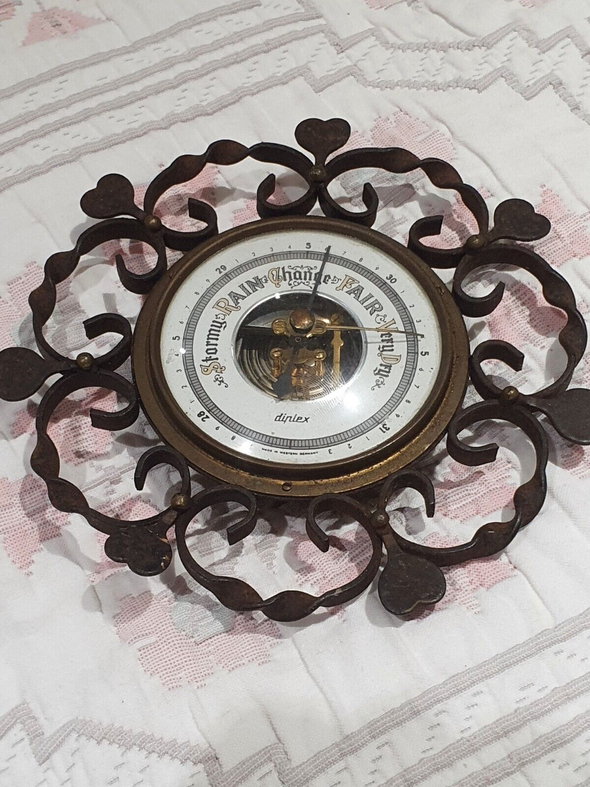 Lovely Vintage Wall Mounted Diplex Barometer Metal Decorated