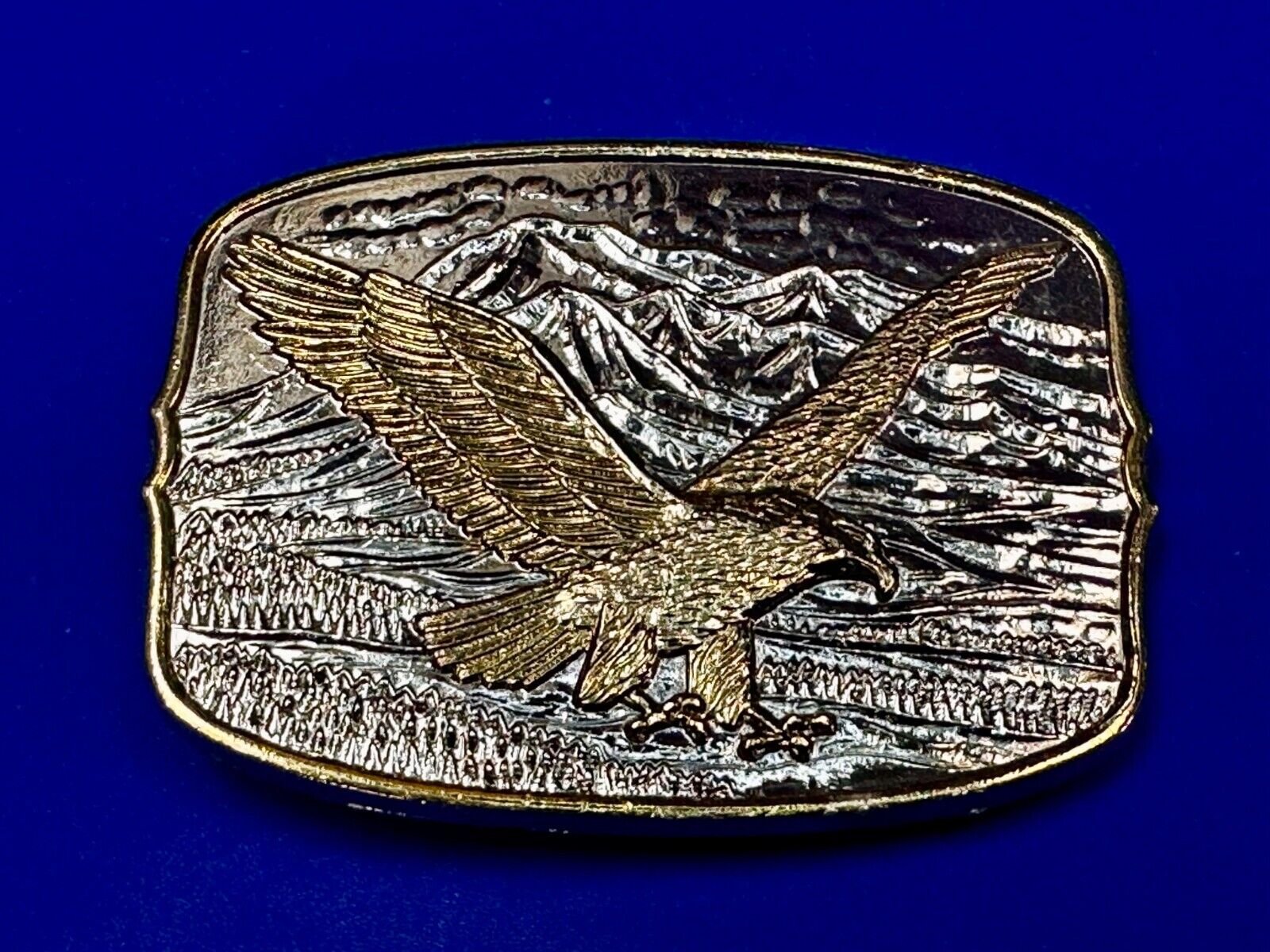 Majestic American Bald Eagle Flying high USA Mountains Two Tone Belt Buckle