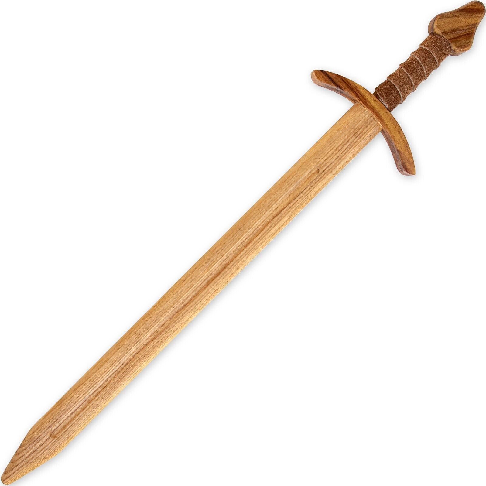 Beech Wood Knightly Practice Cosplay Wooden Sword w/ Leather Wrapped Handle