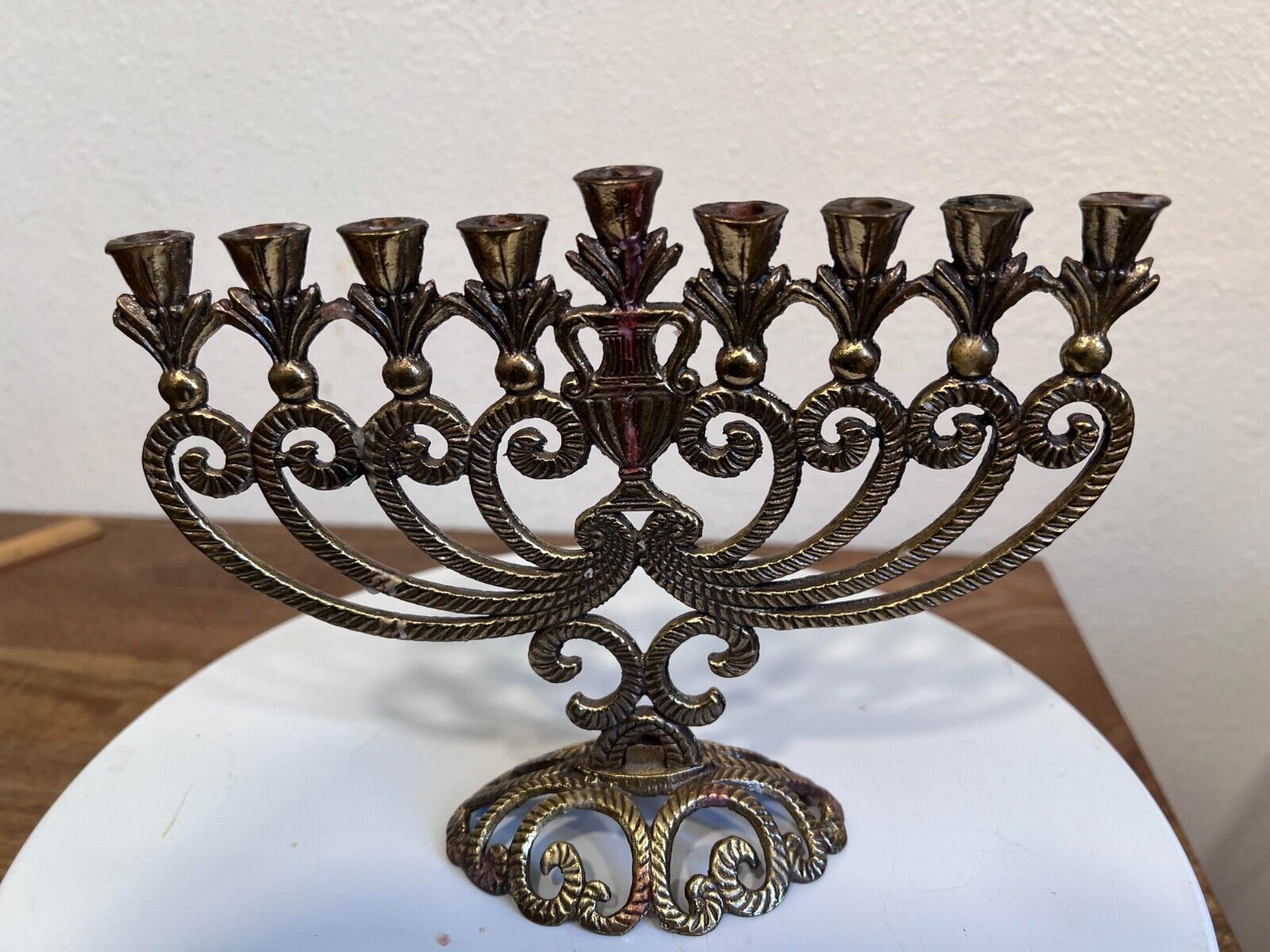 Vintage Rare Solid Brass 9-Light Judaica Israeli Menorah