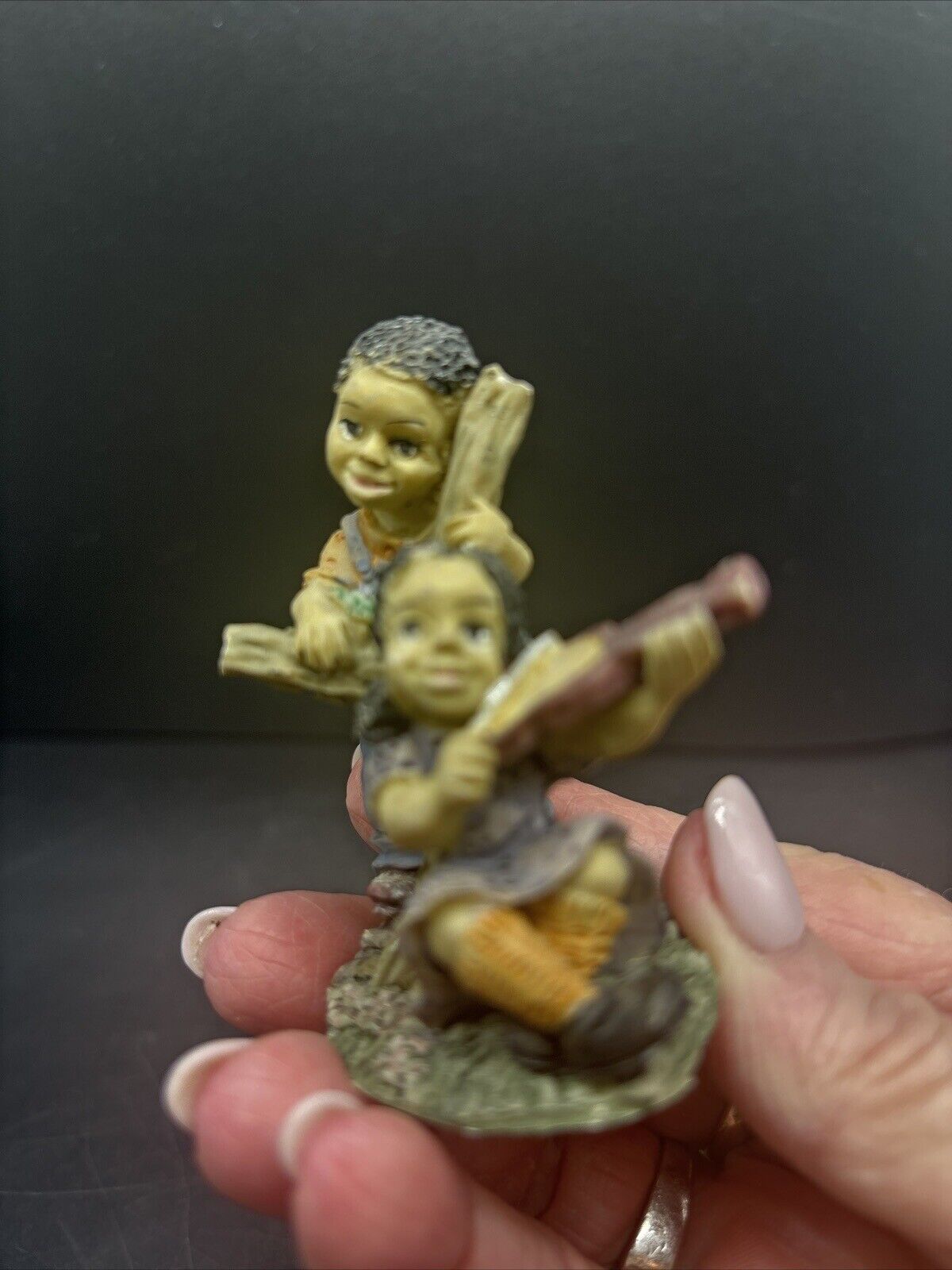 Adorable Black Children Enjoying Time With The Violin Figurine 2.75”