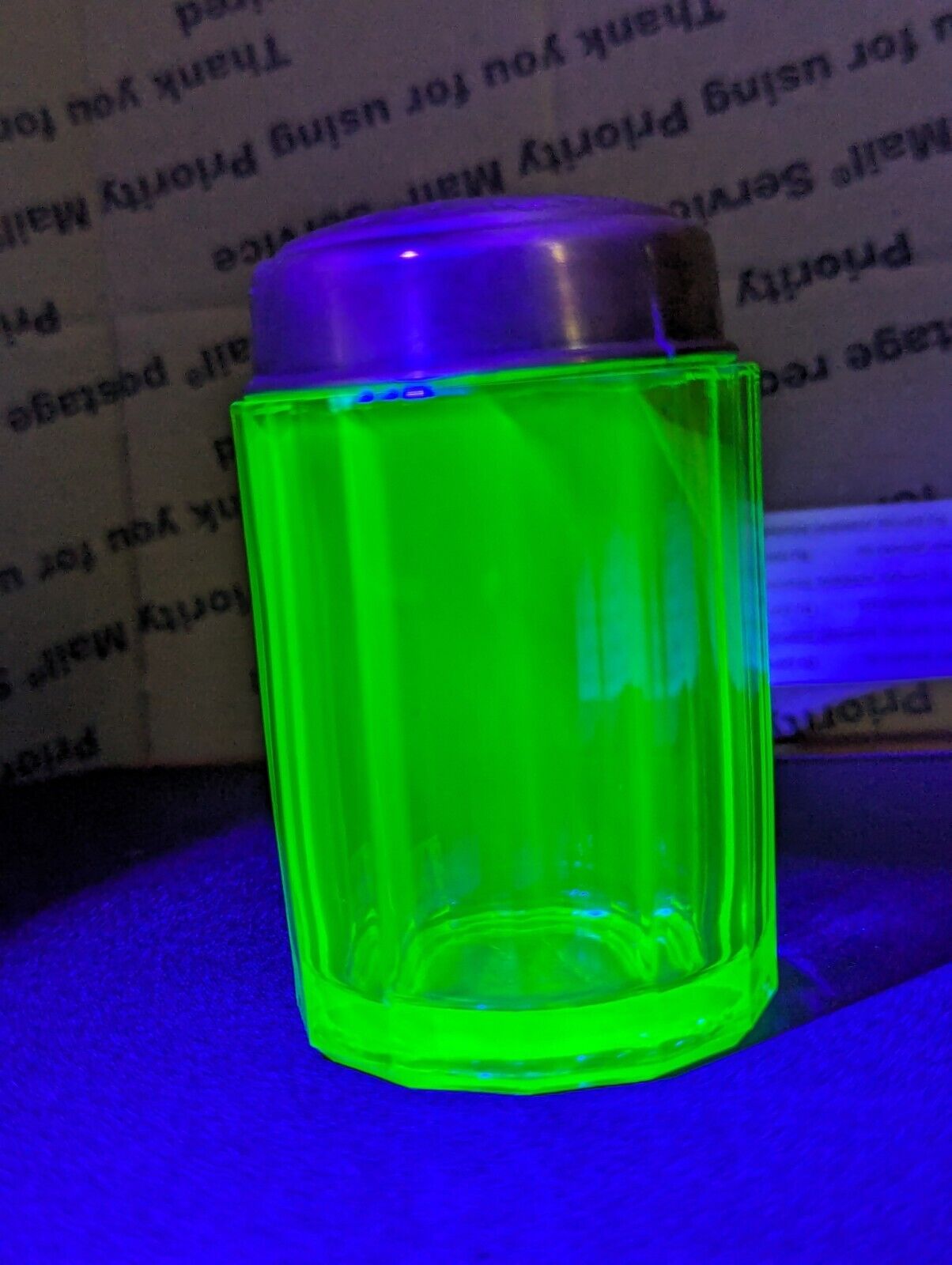 Uranium Glass Humidor Jar with Brass Lid