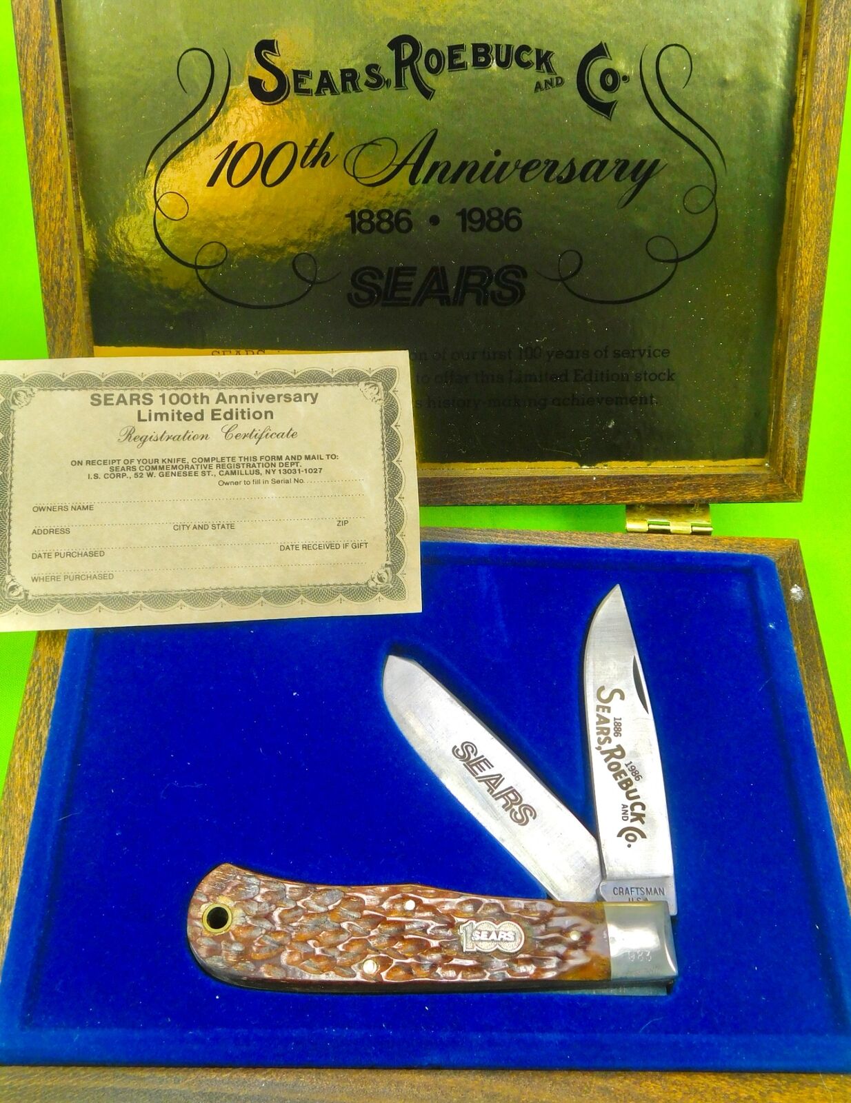 US 1986 Sears Roebuck Craftsman Limited Edition 100th Anniv Folding Pocket Knife