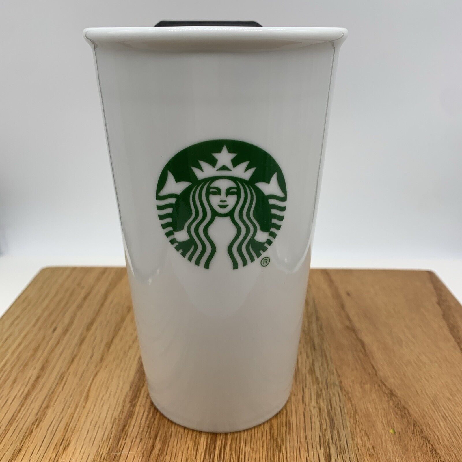 Starbucks Ceramic 10 oz White Travel Coffee Mug Tumbler & Lid Green Mermaid Logo