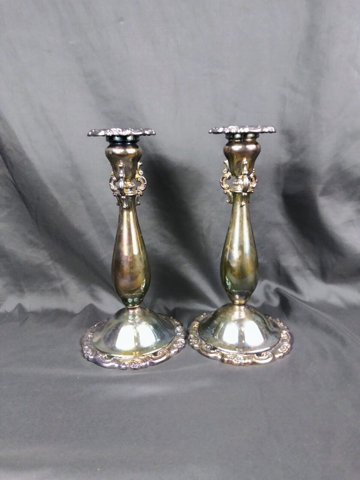 Baroque by Wallace Set Of 2 Silver Plate Candlestick Holders Vintage 9.25\