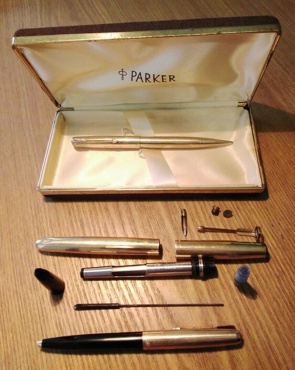 Parker 51 Aerometric 1/10 14k gold filled fountain pen + boligraph + pencil +box