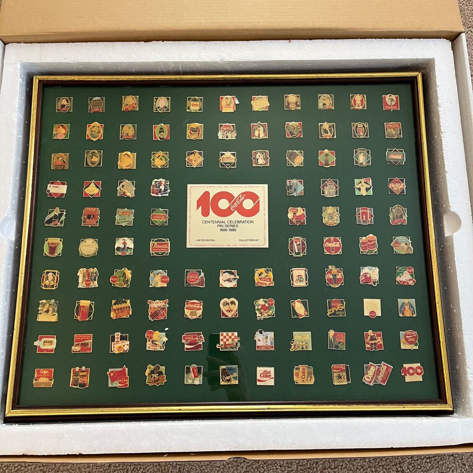 Vintage Framed Coca-Cola 100th Anniversary 101 Pin Badge Set Limited Edition Box