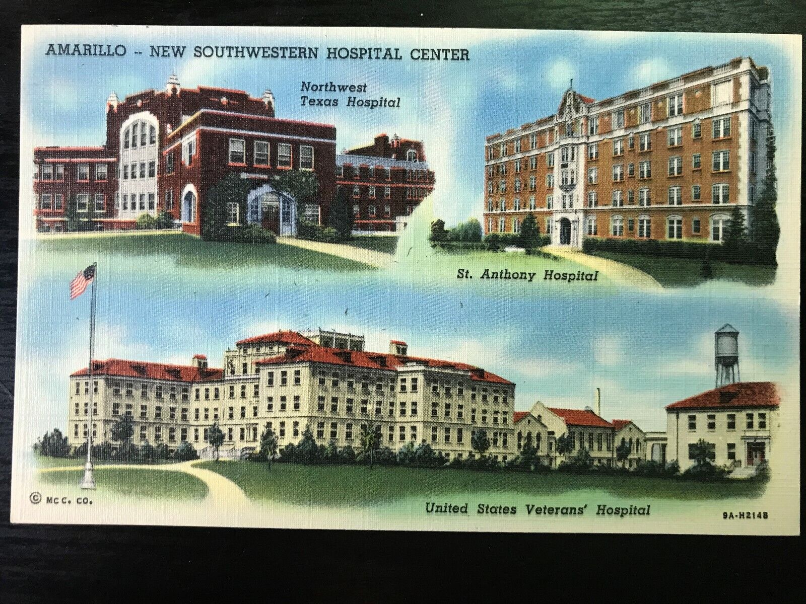 Vintage Postcard 1939 Three Southwestern Hospitals Amarillo TX.