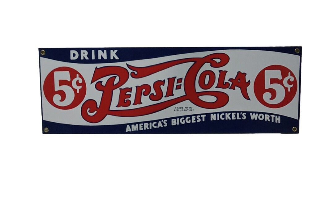 Pepsi-Cola America\'s Biggest Nickel\'s Worth Porcelain Enameled Sign- Ande Rooney