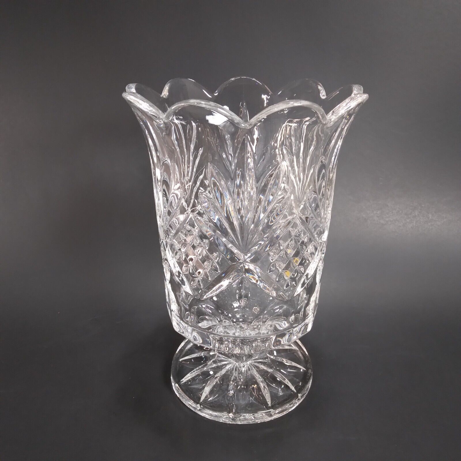 Clear Glass or Lead Crystal Portico Hurricane Candle Lamp or Large Flower Vase