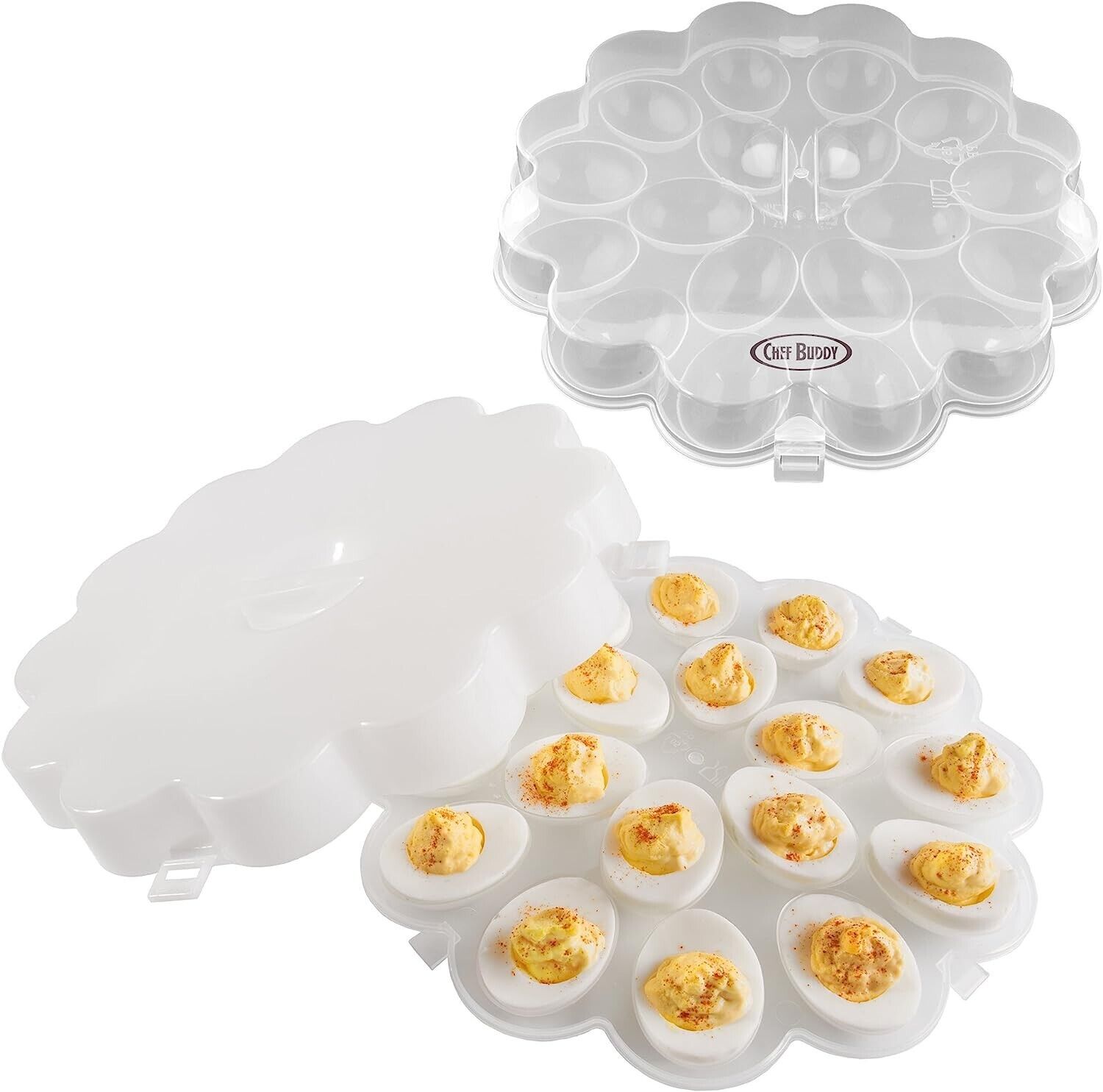 Deviled Egg Trays Snap On Lids Set of 2 Protects Safe Lid Carrier Plates Clear