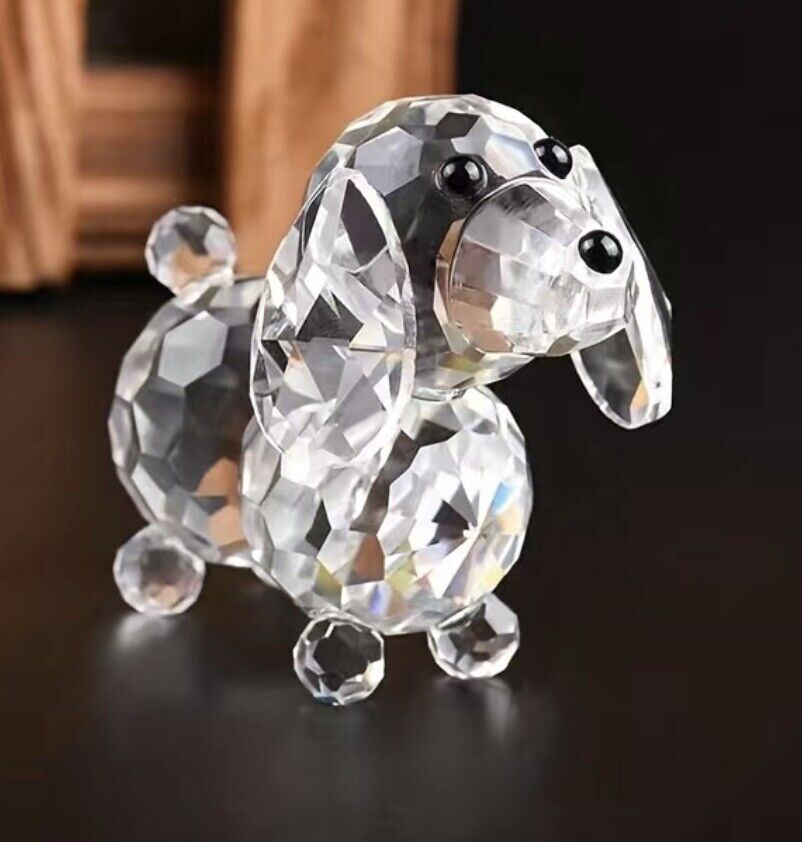 Faceted Crystal Glass Dachshund Dog Figurine -NEW