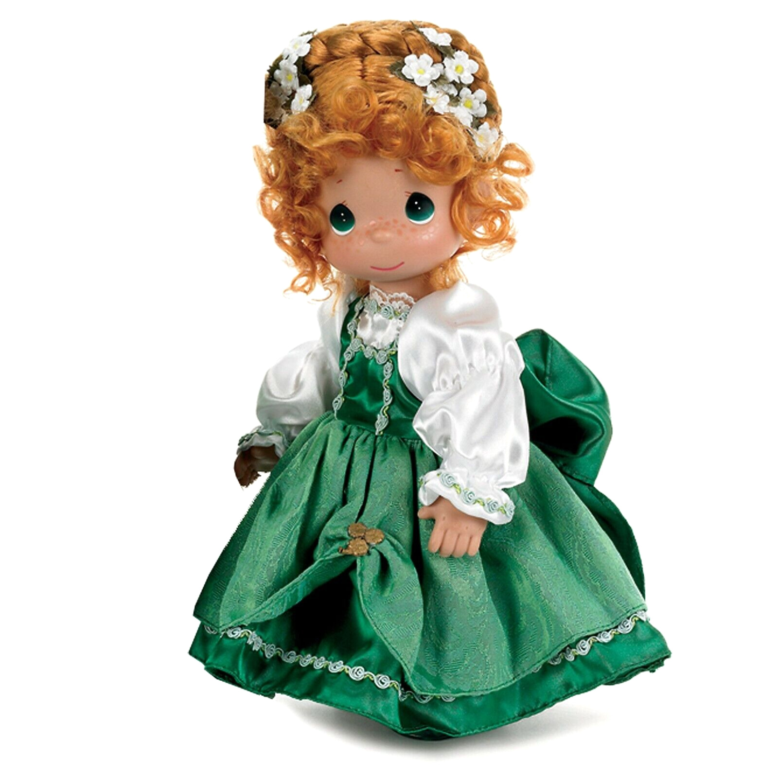 @ New PRECIOUS MOMENTS Vinyl Doll IRELAND Shamrock Clover Leaf Costume Green