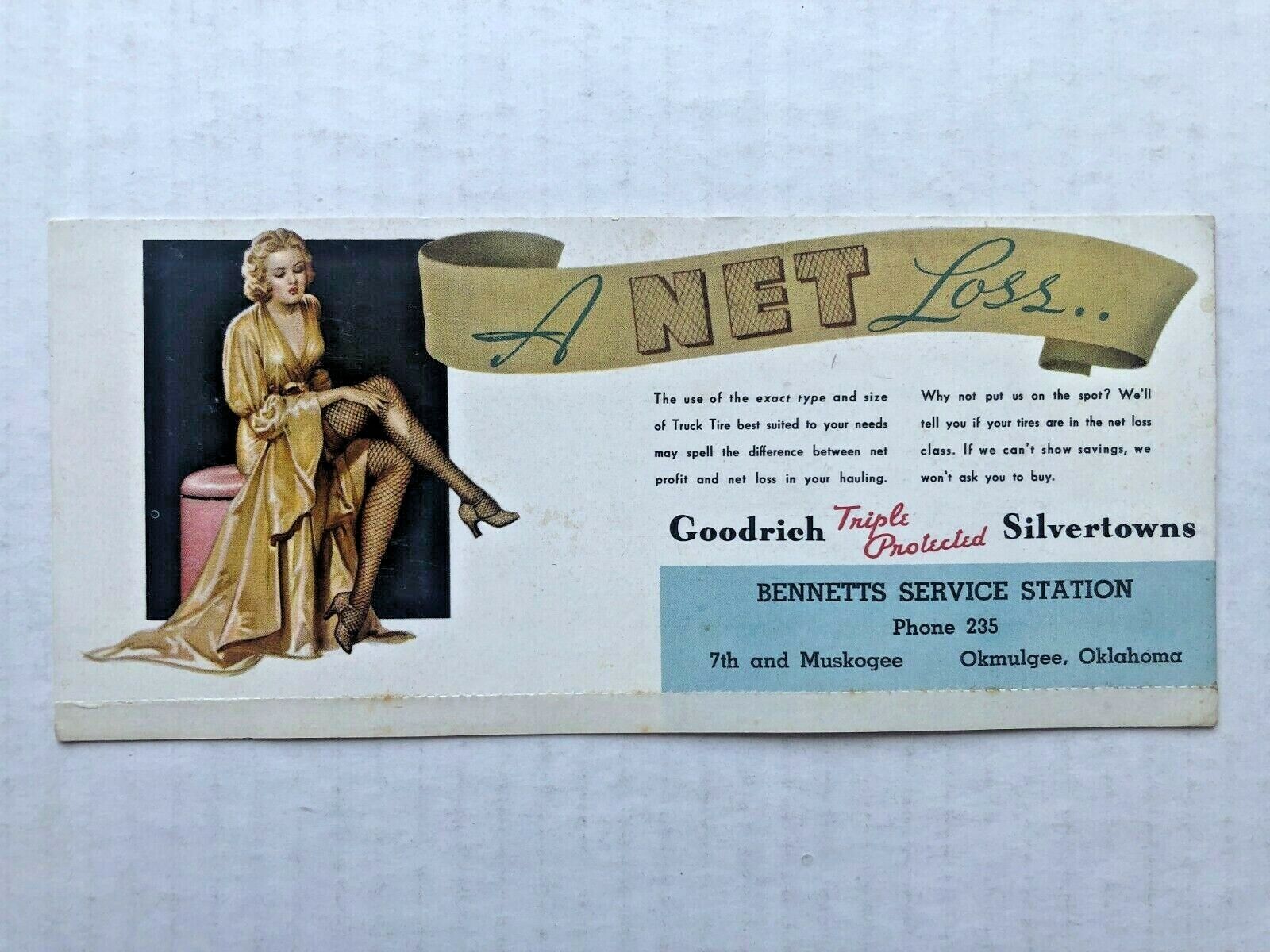 1940's Goodrich Tire Advertising Blotter w/ Pinup Girl - Okmulgee, OK