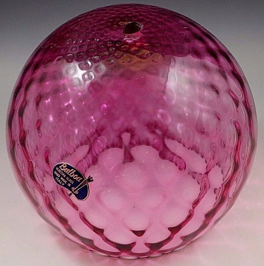 1940\'s MURANO GLASS ITALY QUILTED DIAMOND CRANBERRY GLASS GLOBE LAMP SHADE