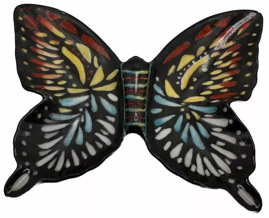 Ceramic Butterfly Handmade Glazed Signed Art 5x5” Decor Vintage VTG