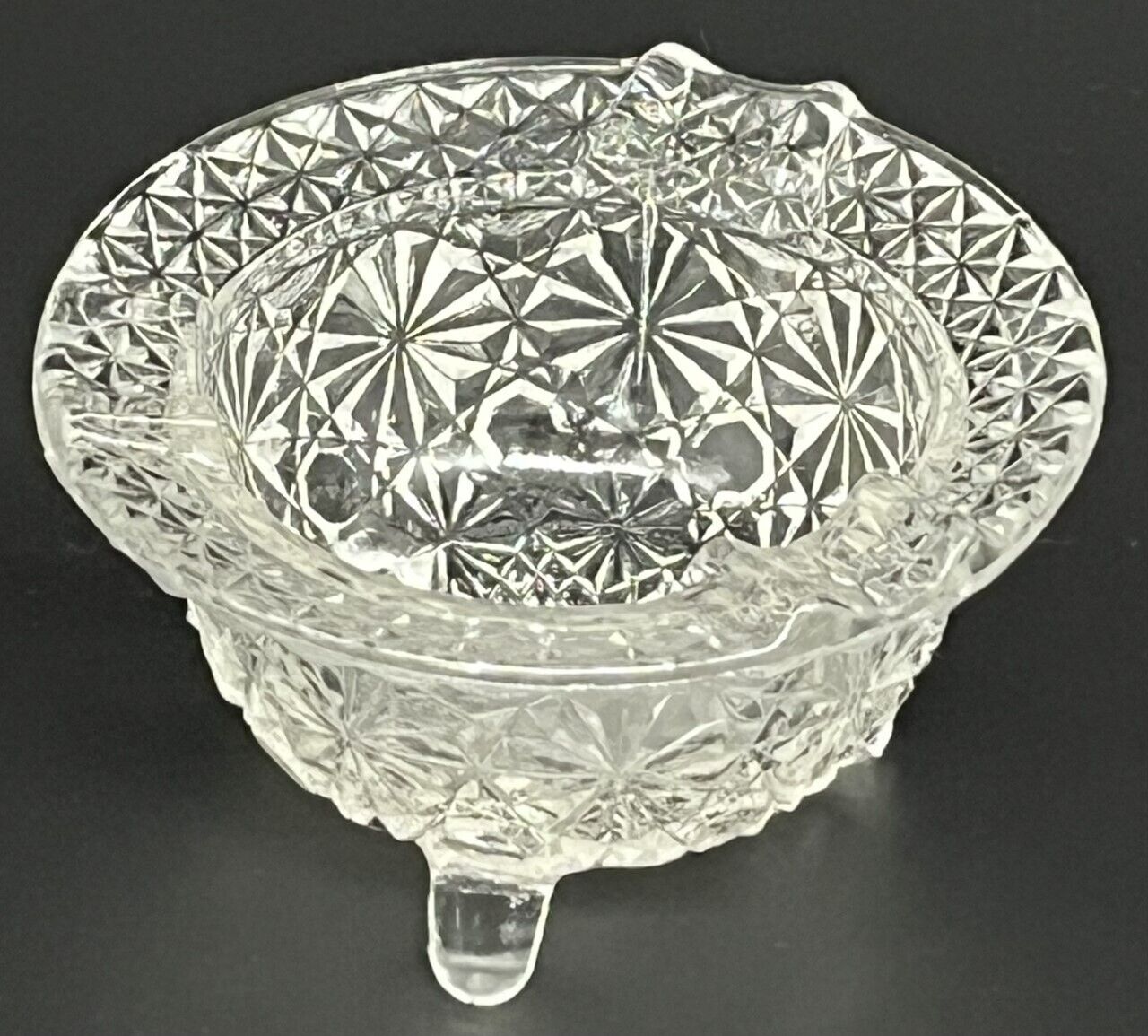Vintage Ash Tray Clear Cut Crystal Glass Three Footed Pedestal Bowl