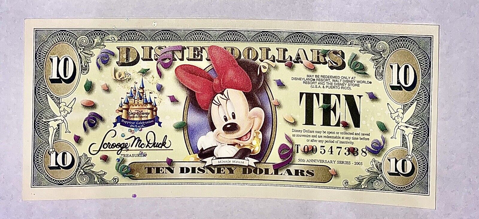 2005 $10 Disney Minnie Mouse 50th Anniversary Disney Dollar - UNCIRCULATED