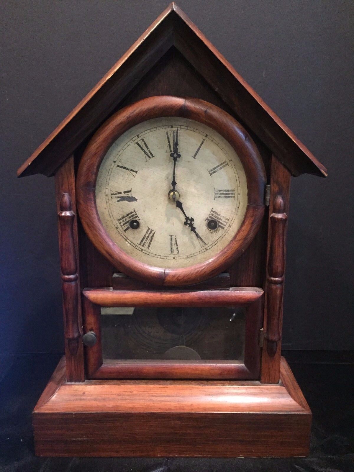 Antique Vintage Waterbury Clock Co. Pendulum Mantel Shelf Clock