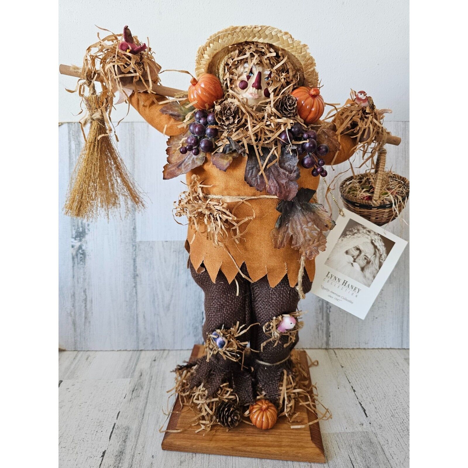 Lynn Haney scarecrow 129 pumpkin Thanksgiving basket fall bird decor