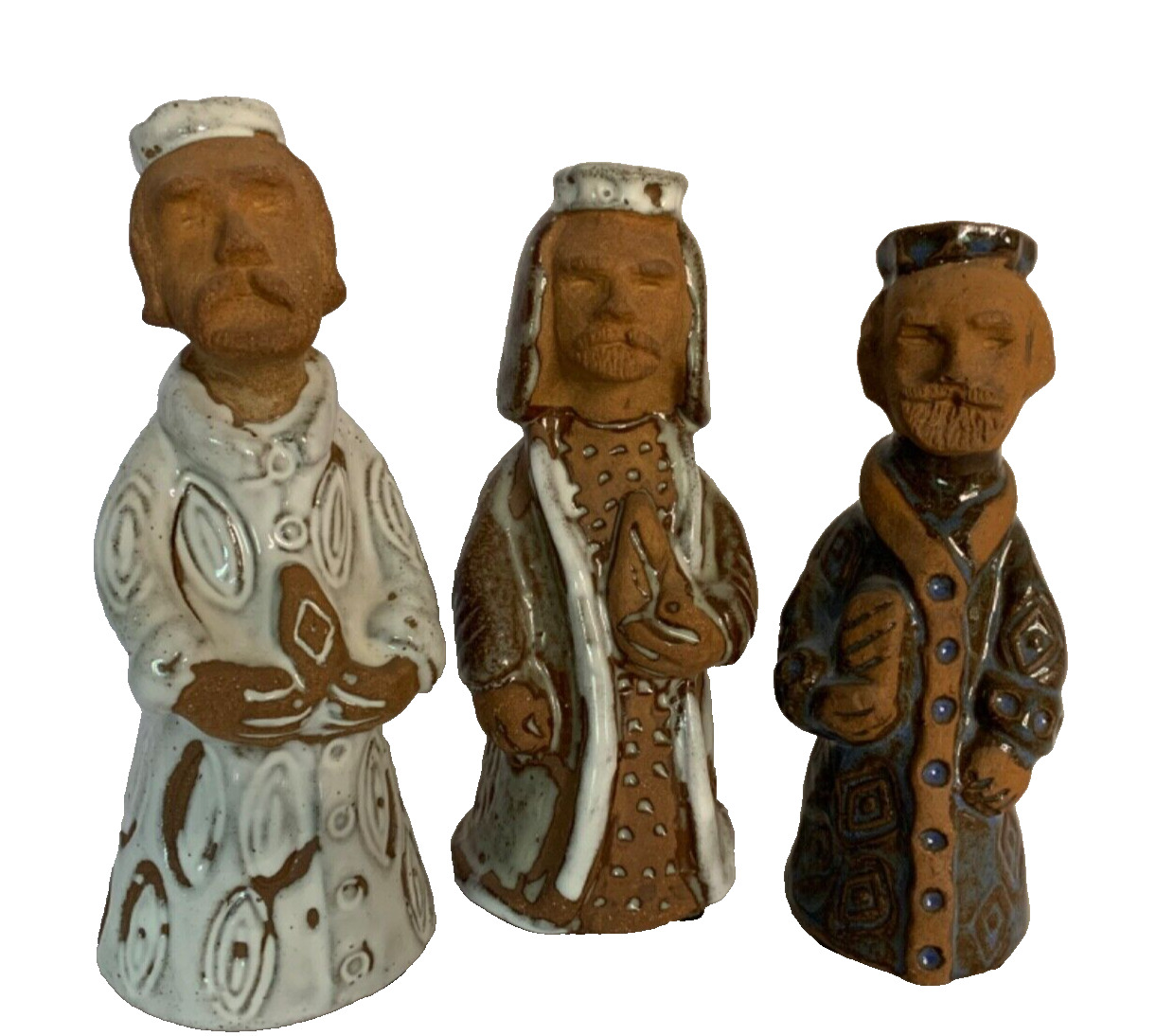 Vintage Mid Century Wise Men Three Kings Nativity Handmade Sculptures Set/3 Clay
