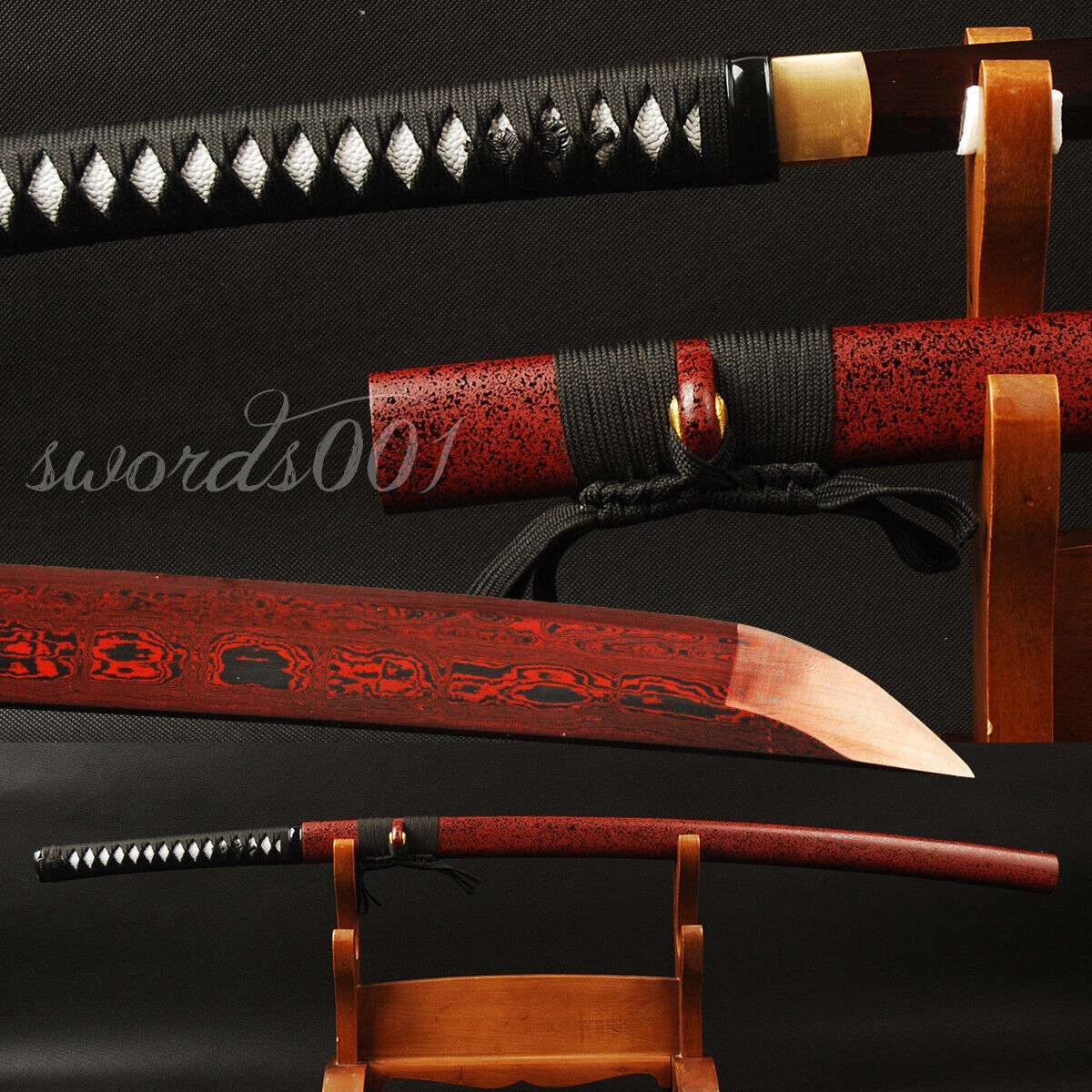 Hand-forged damascus steel Red Blade Japanese Samurai Katana Full Tang Sharp
